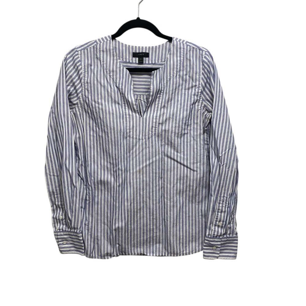 J. Crew Blue Striped Pullover Long Sleeve Cotton Shirt